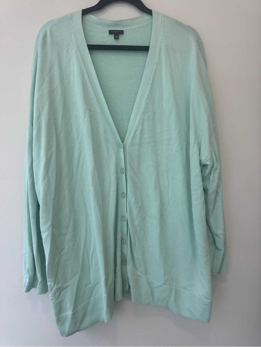 Talbots Plus Mint Green V-Neck Button Down Cardigan Sweater Beach Resort 3X